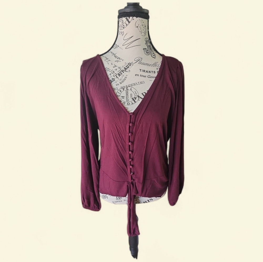 VENUS Deep Burgundy V-Neck‎ Blouse